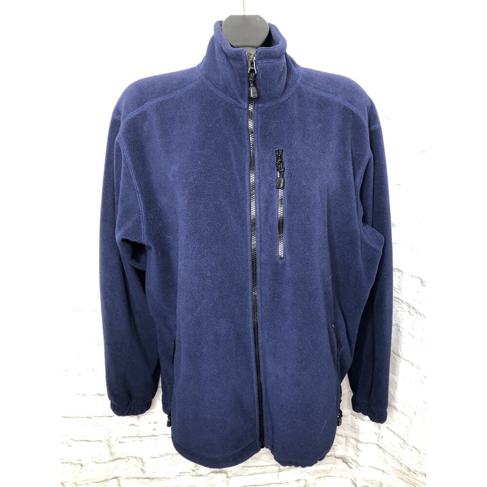 Vintage LL Bean Mens Fleece Zip Up Jacket Blue Pockets Size L Adjustable